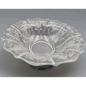 Corsage Clear by FOSTORIA 11.50 Scalloped Edge Ribbon Etched Glass Serving Bowl